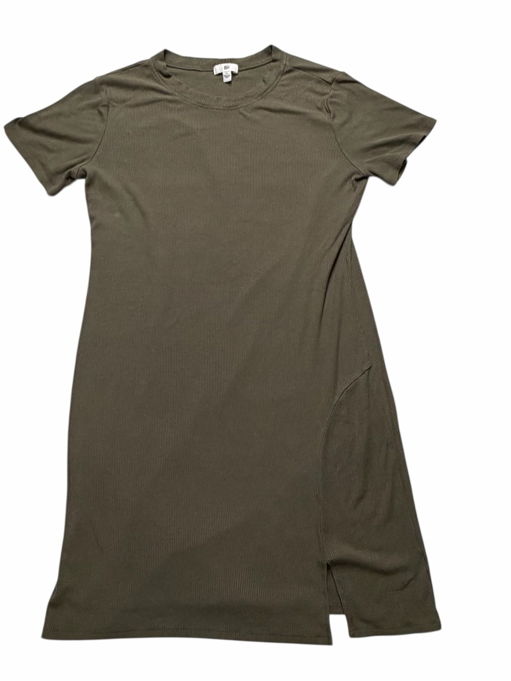 BP Olive Green Ribbed Short Sleeve Midi Dress